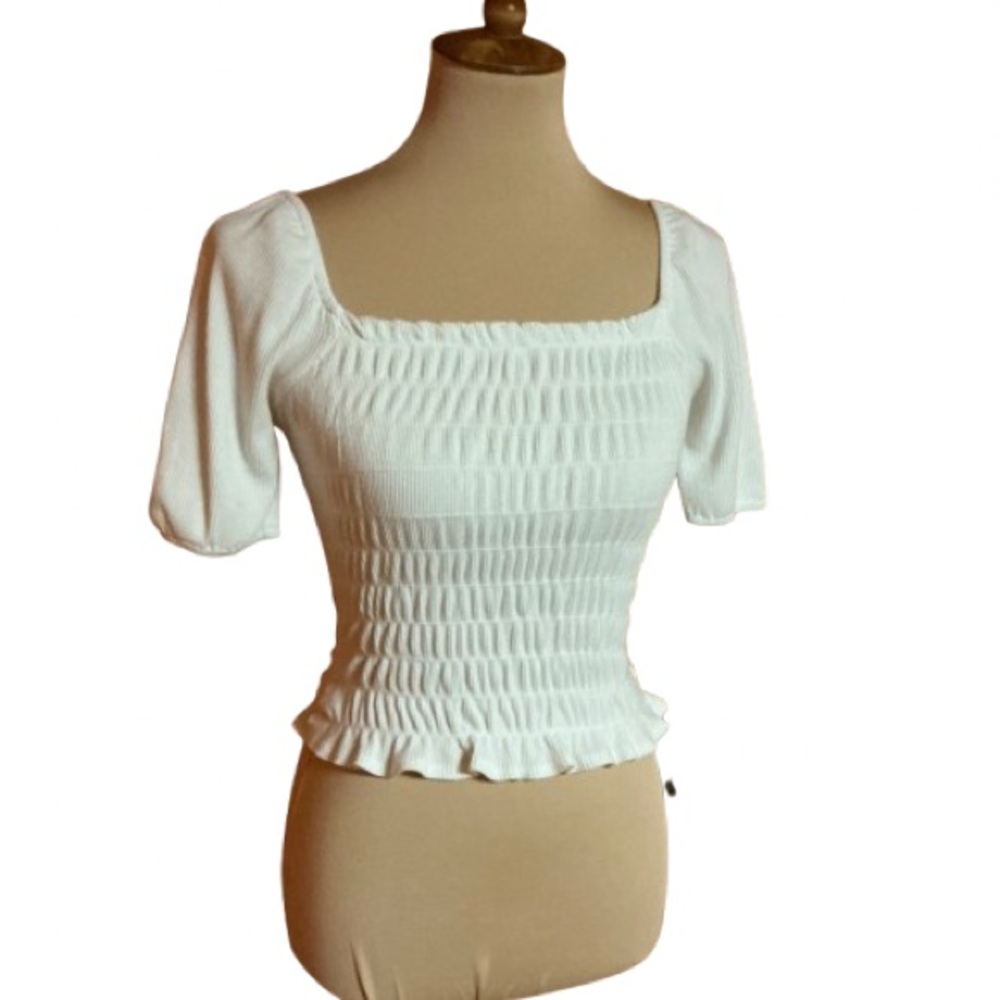 Altard state white cottage core shirred peasant top